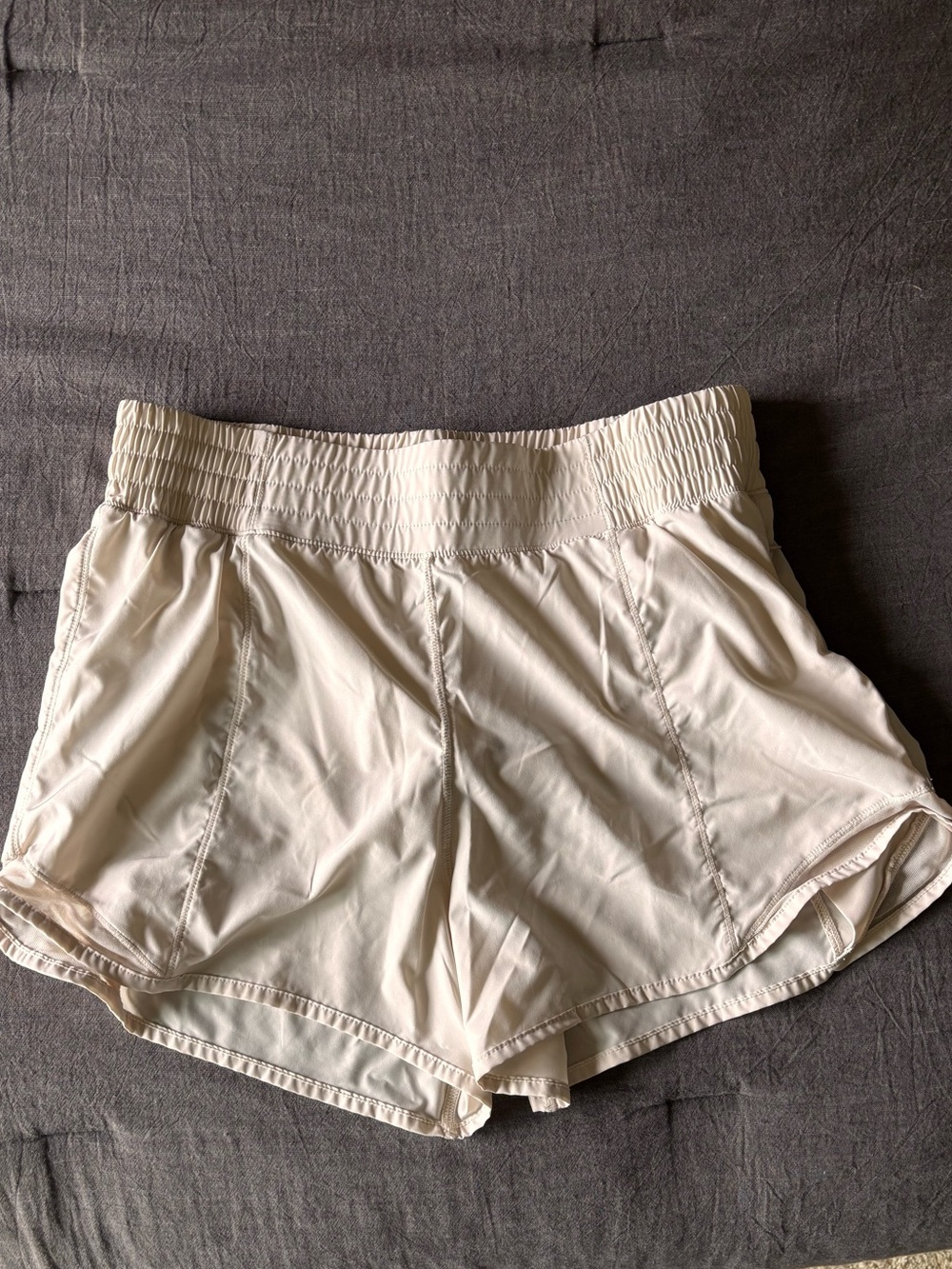 Women's Cream Athletic Shorts with Elastic Smocked Waist